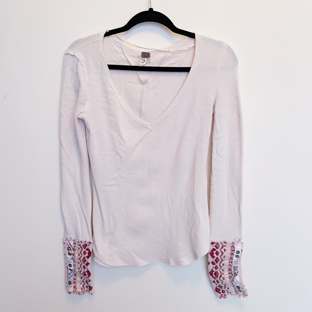 Free People Thermal Top with Woven Design Sleeves